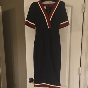 Gucci Black Midi Dress with Red and White Trim